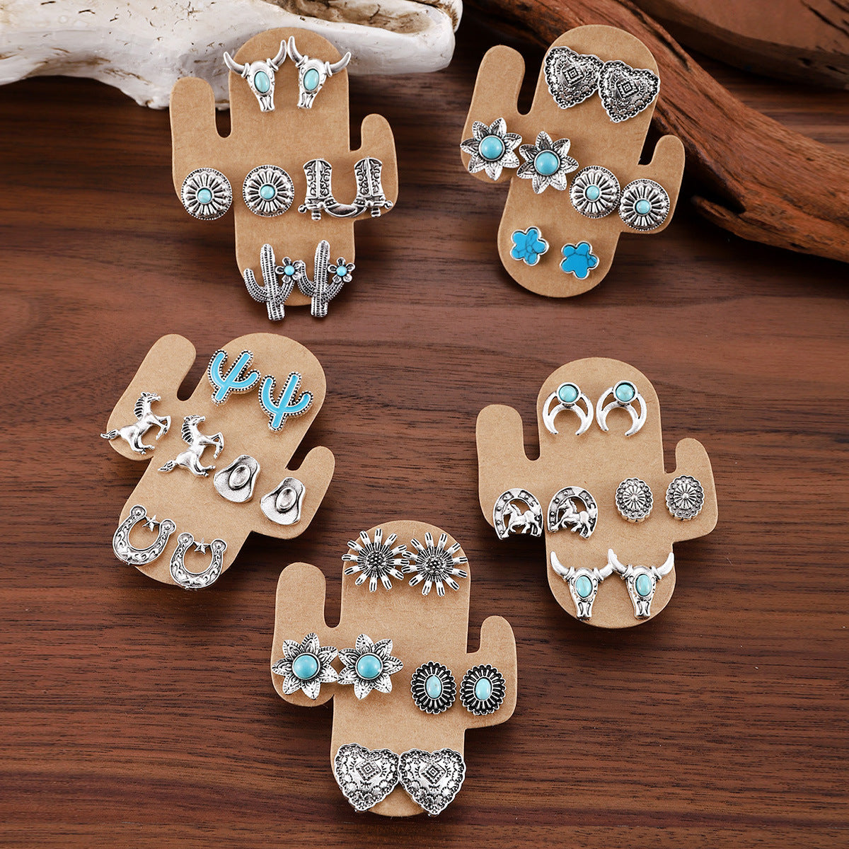 Wholesale Western Horseshoe Cactus Cowboy Earring Set